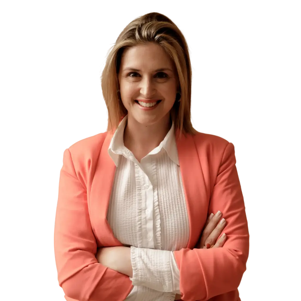 Andreia Rodrigues, psicóloga especialista em ansiedade, sorridente e de braços cruzados.